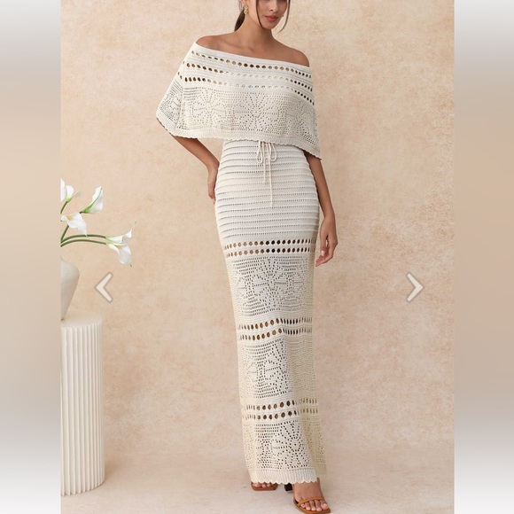 Chicwish Dresses & Skirts - Chicwish Cream Crochet Off-Shoulder Maxi Dress
